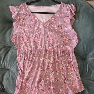 Pink Flutter Sleeve Ruffled Blouse